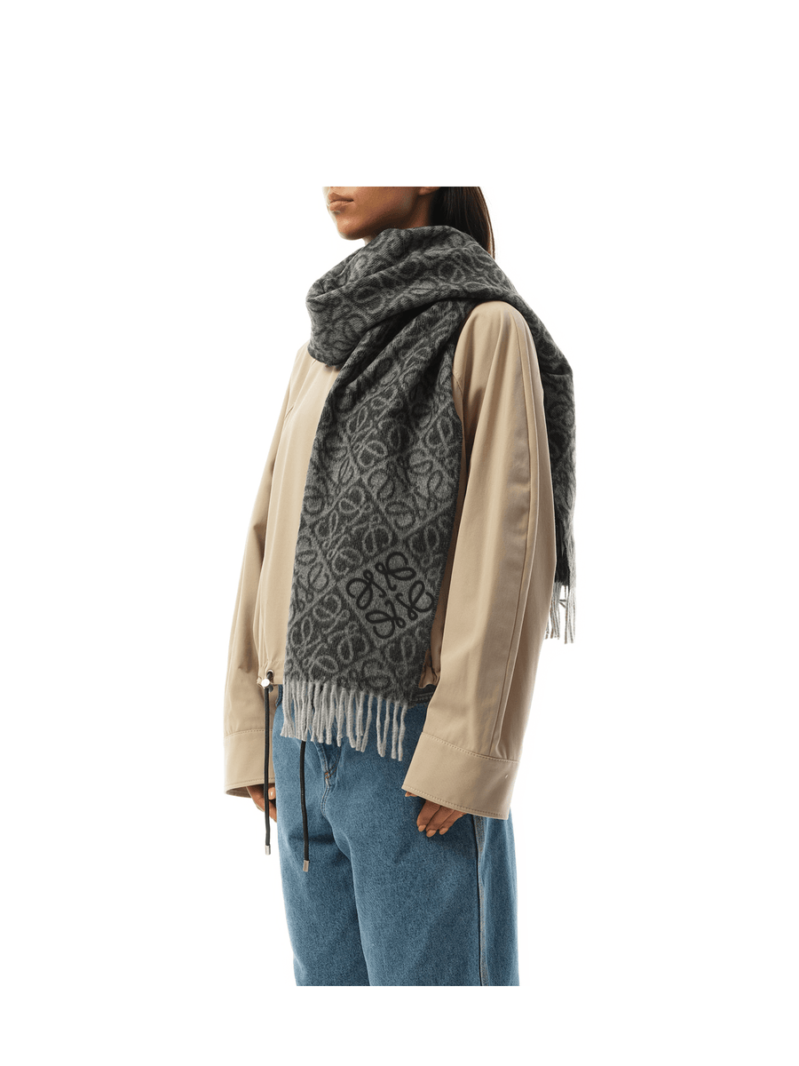 Loewe Anagram Wool Cashmere Scarf in Dark Grey