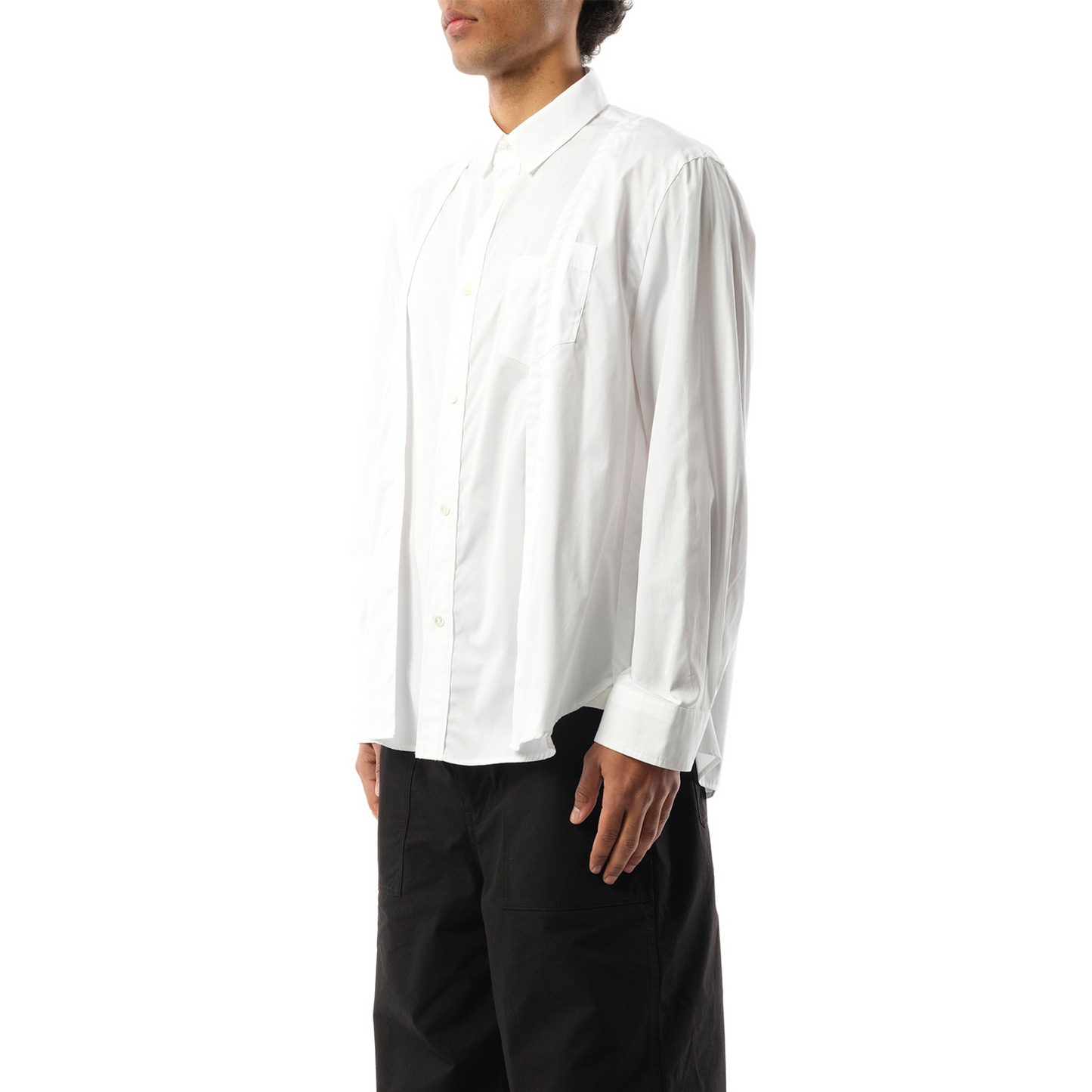 Cotton Poplin Pleated Shirt in Off White