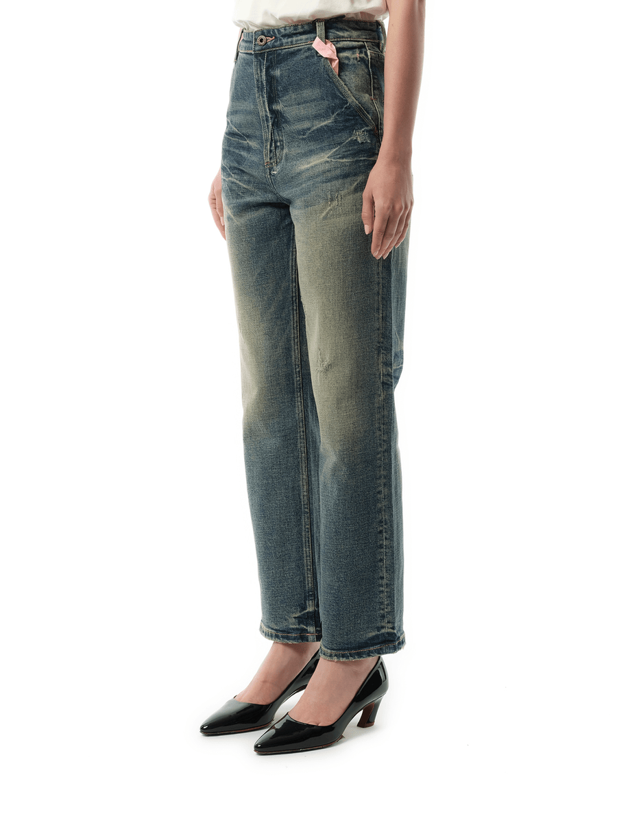 Vintage Washed Straight-Cut Jeans in Blue