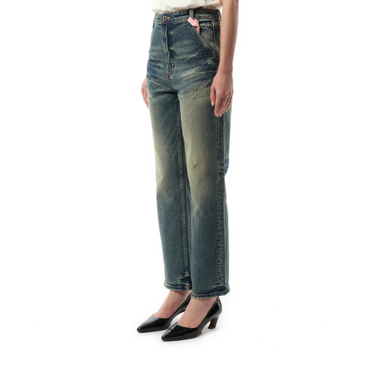 Vintage Washed Straight-Cut Jeans in Blue