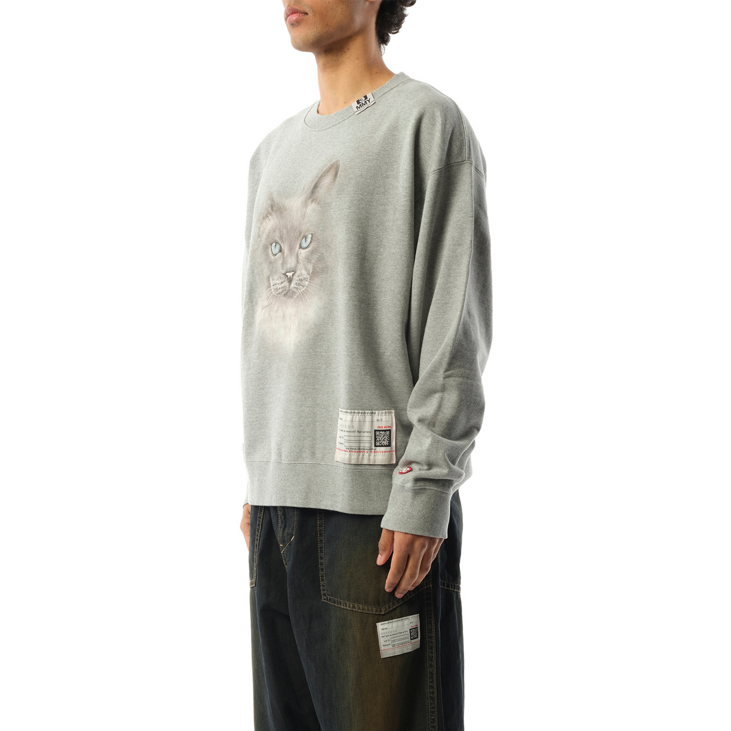 Cat Printed Pullover in Gray