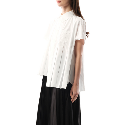 Asymmetric Cotton Poplin Shirt in Off White