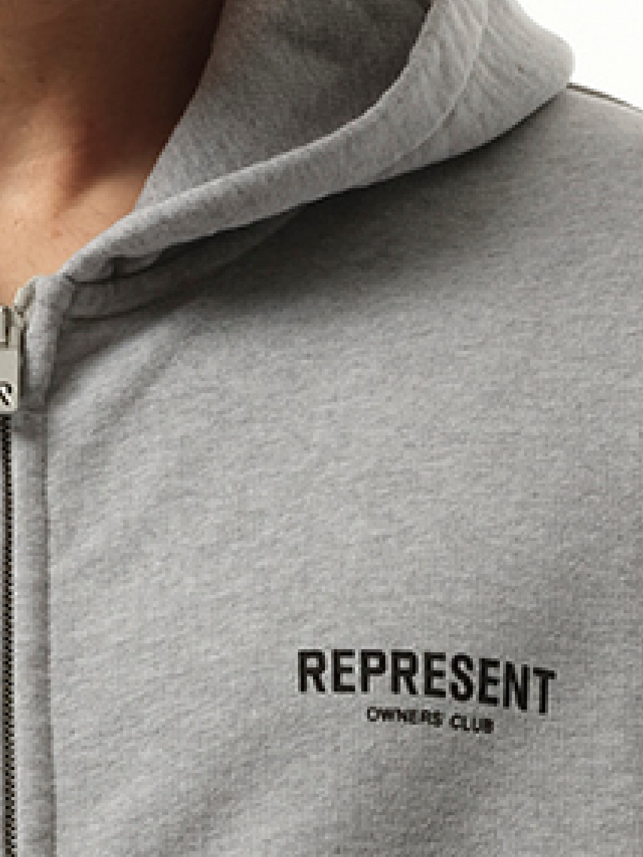 Represent Represent Owners Club Zip Hoodie in Ash Grey/Black