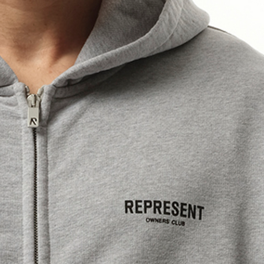 Represent Owners Club Zip Hoodie in Ash Grey/Black