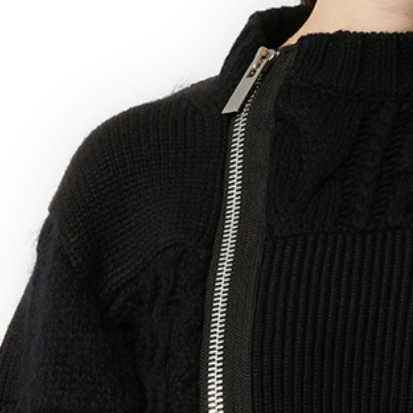 Patchwork Knit Blouson in Black