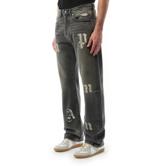 5 Pockets Logo Patch Denim Pants in Black/Black