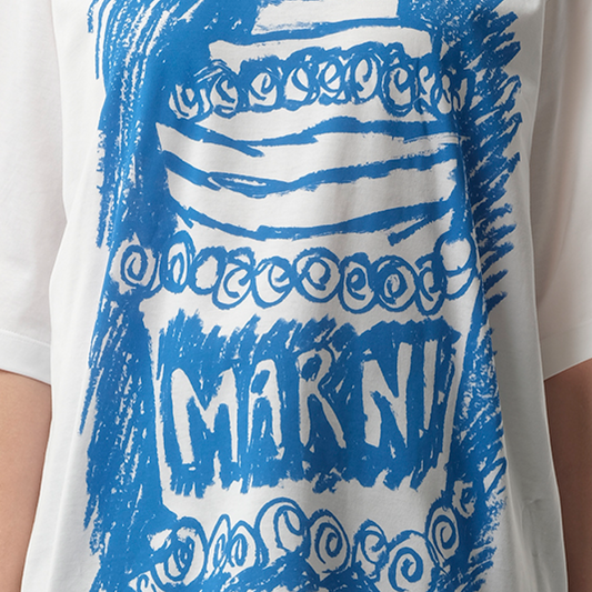 Blue Cake Print T-Shirt in Lily White