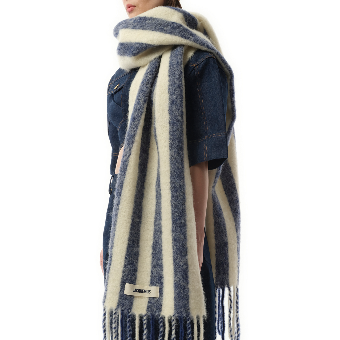 L'echarpe Carro Scarf in White/Blue Stripe