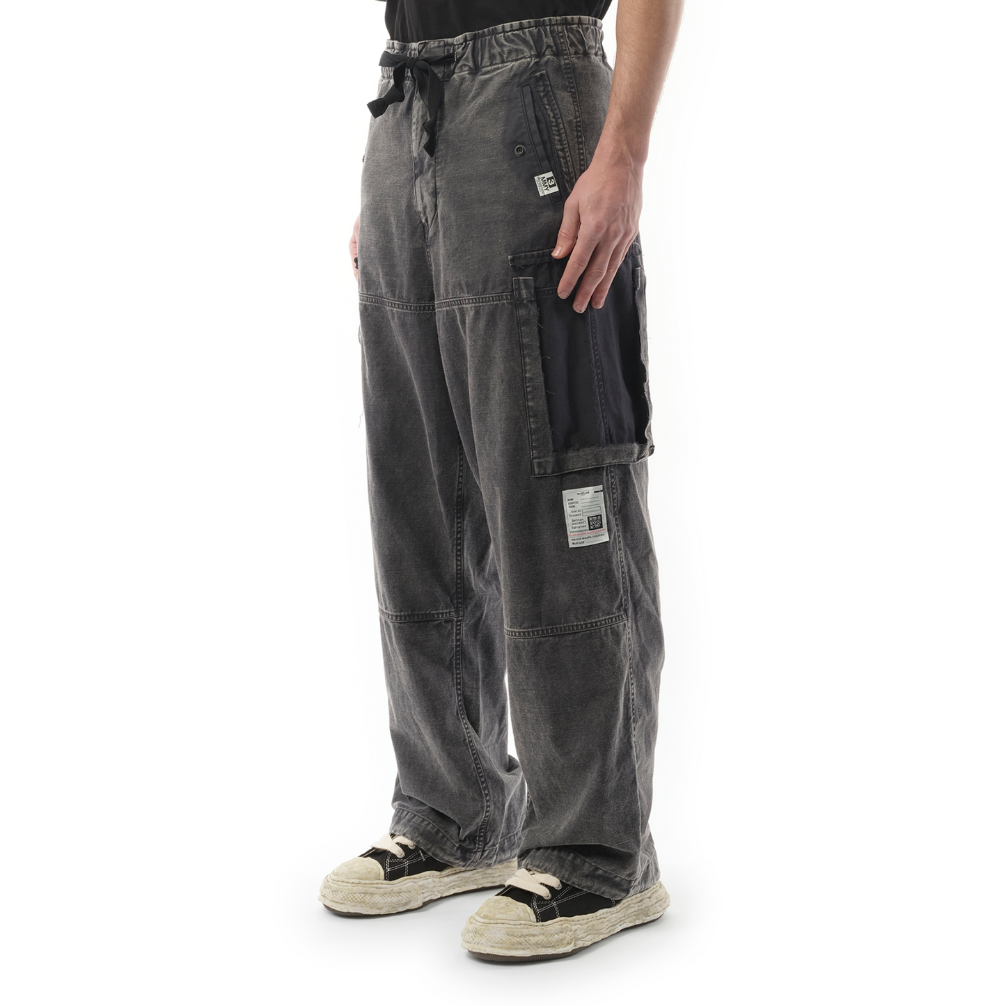 Cotton Satin Cargo Trouser in Black