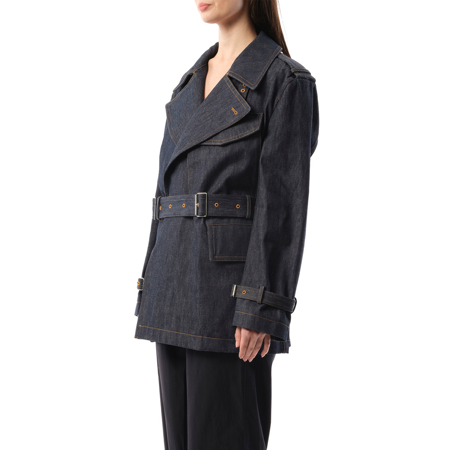 Denim Rider Trench in Raw Indigo