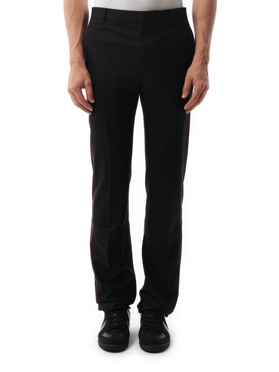 Trousers in Black with Purple Stripe