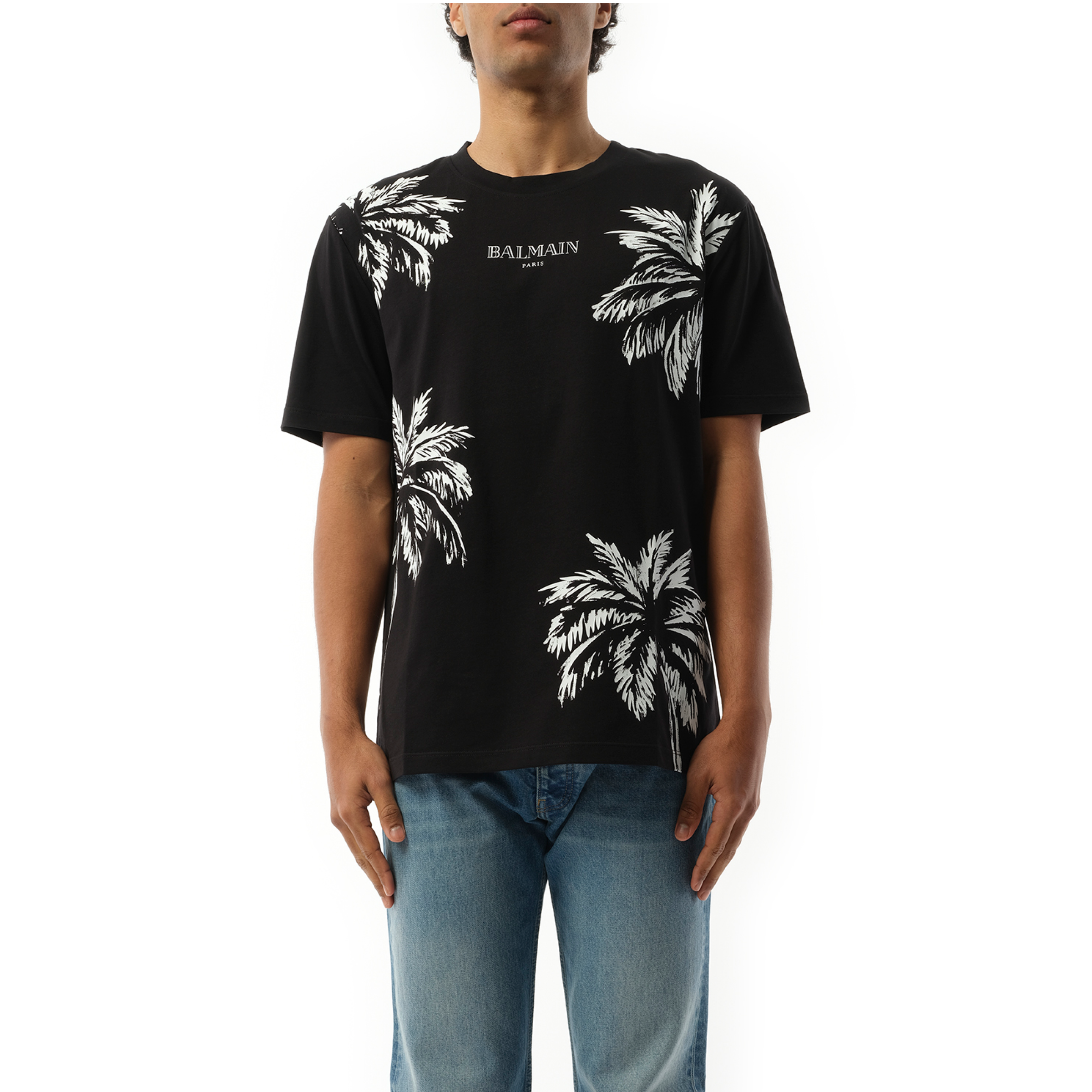 Palm Print Balmain Vintage T-Shirt in Black/White