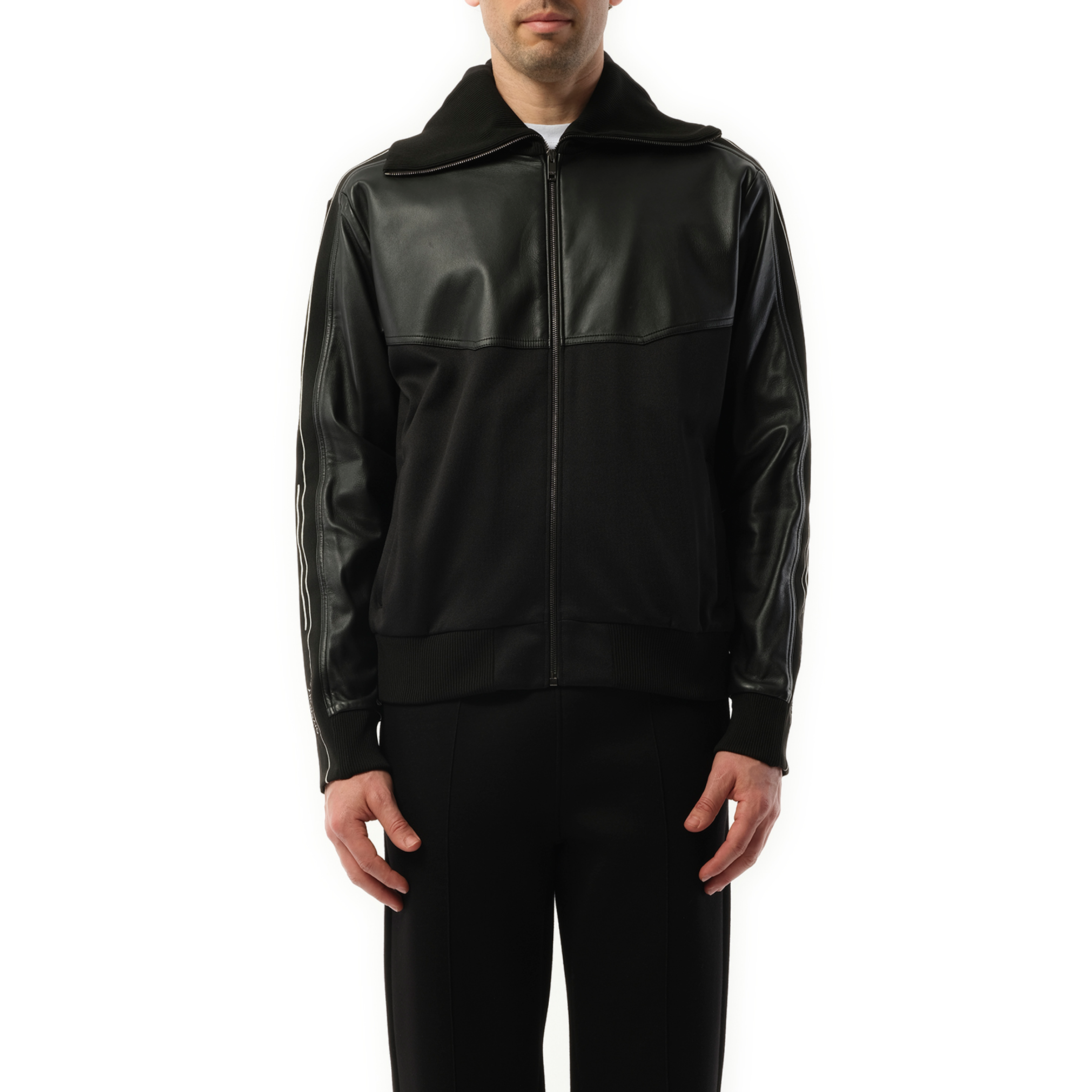 High Neck Lea Blouson in Black