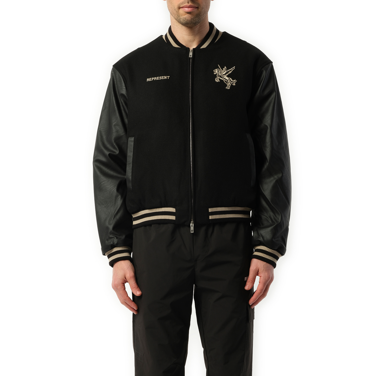 Bellerophon Wool Varsity Jacket in Jet Black