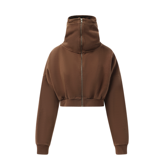 Cropped Full Zip Hoodie in Brunette