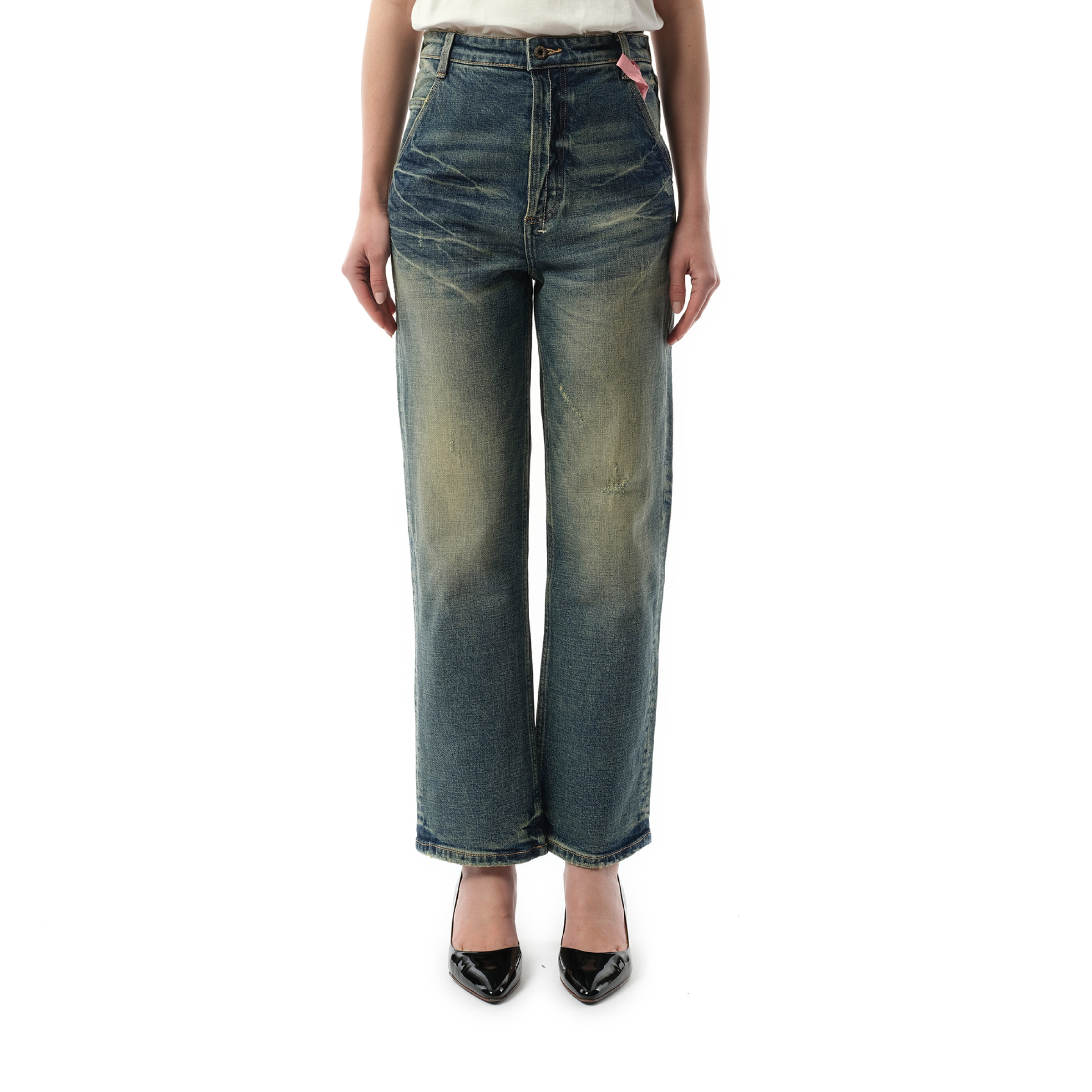 Vintage Washed Straight-Cut Jeans in Blue