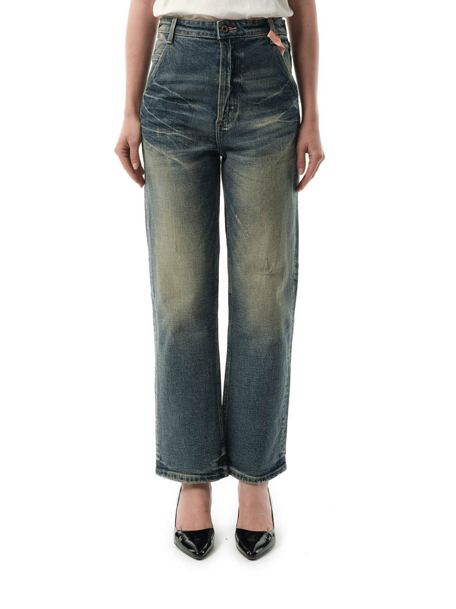 Vintage Washed Straight-Cut Jeans in Blue