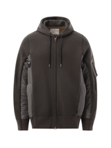 Sacai Sponge Sweat Nylon Twill Zip Hoodie in Charcoal Gray