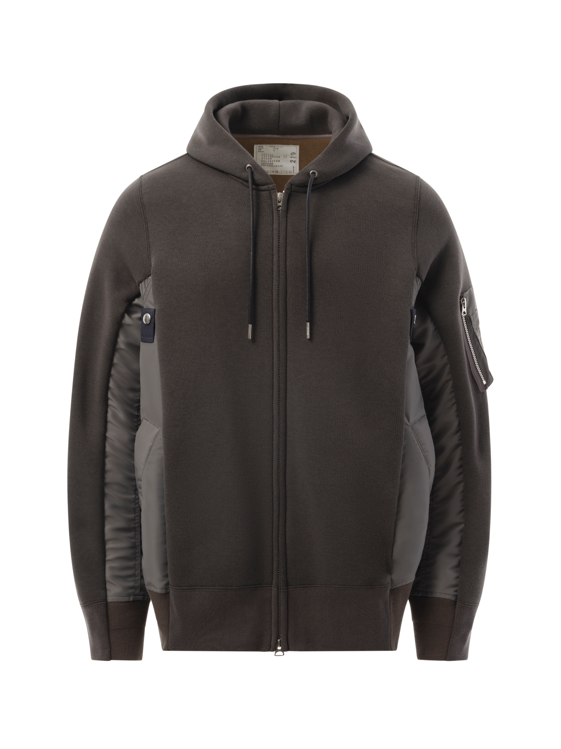 Sacai Sponge Sweat Nylon Twill Zip Hoodie in Charcoal Gray