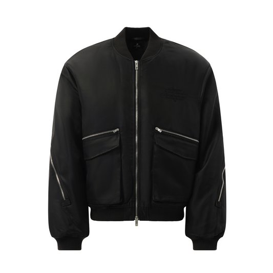 Zip Back Bomber Jacket in Jet Black