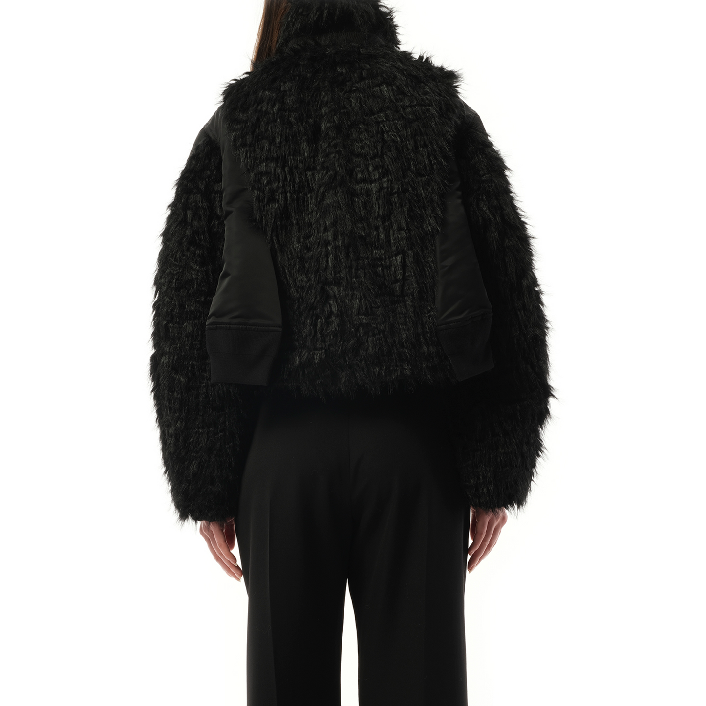 Faux Fur x Nylon Twill Blouson in Black