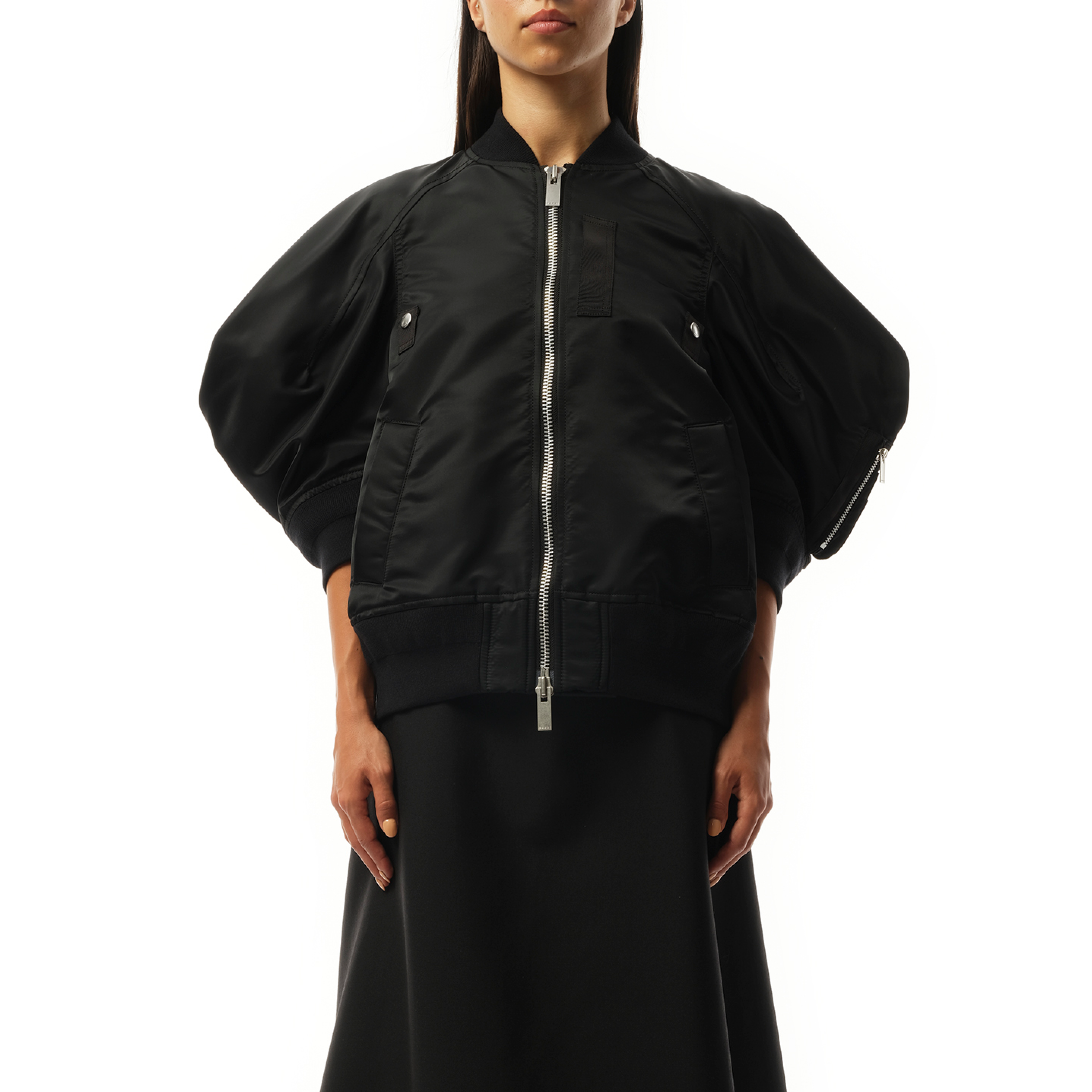 Nylon Twill Quarter Sleeve Blouson in Black