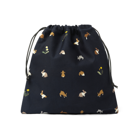 Bunnies Drawstring Pouch in Deep Navy