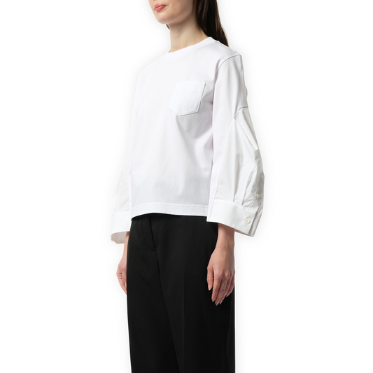 Big Sleeve Cotton Poplin x Cotton Jersey T-Shirt in White