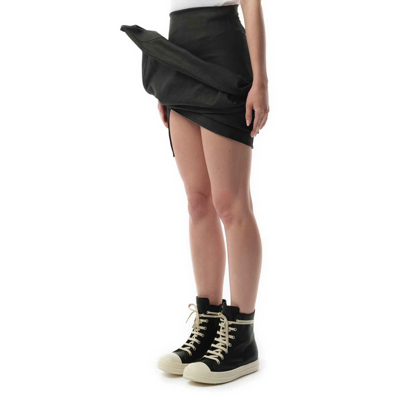 Denim Draped Mini Skirt in Black