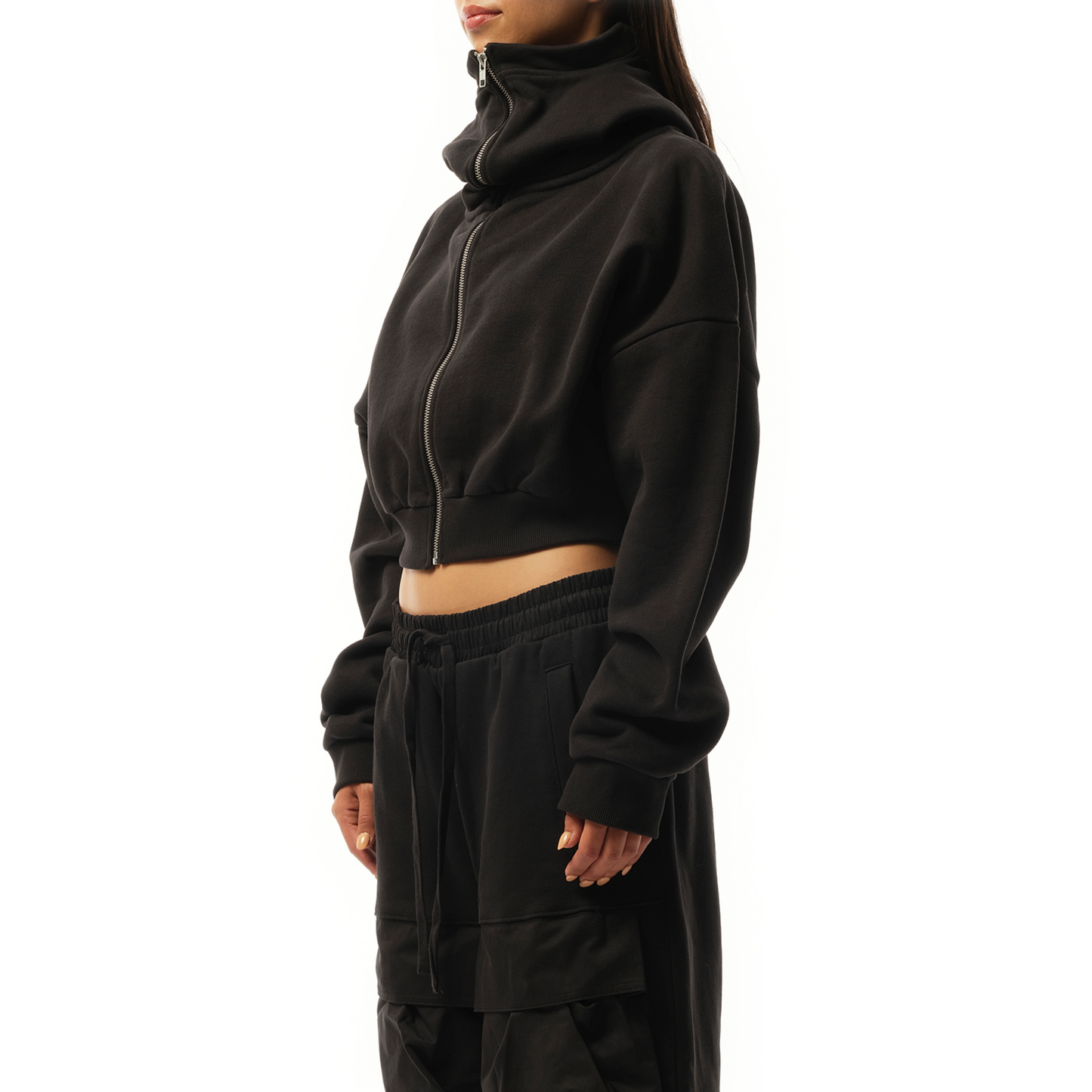 Cropped Full Zip Hoodie in Soot