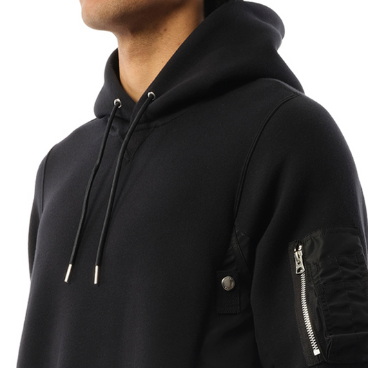 Sponge Sweat Nylon Twill Hoodie in Black