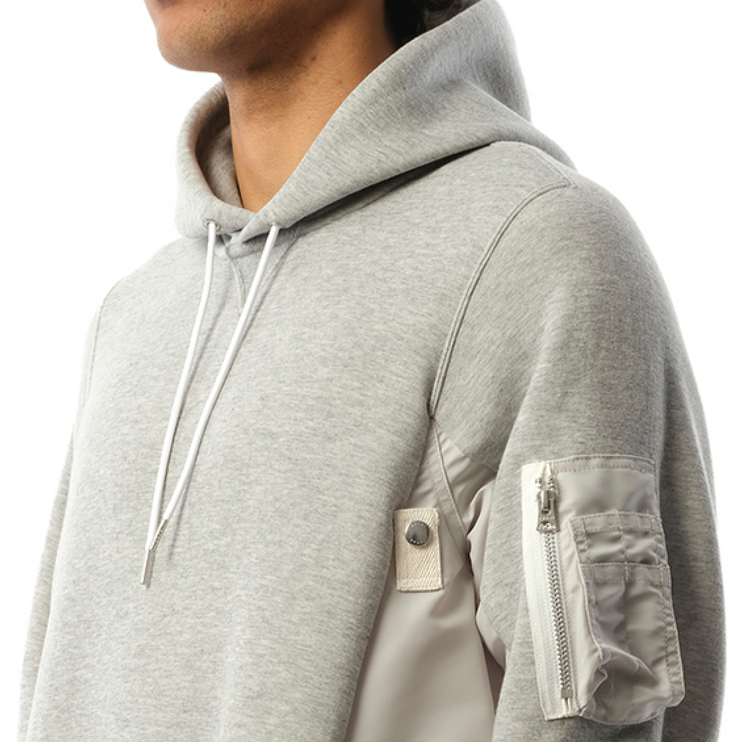 Sponge Sweat Nylon Twill Hoodie in Light Gray