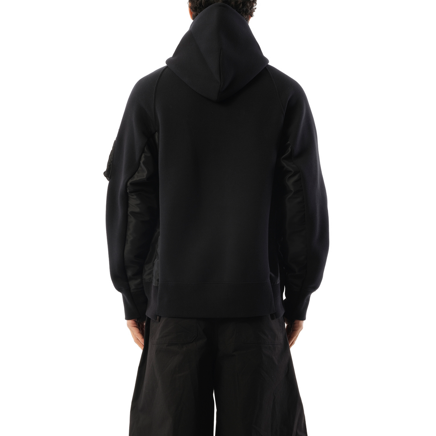 Sponge Sweat Nylon Twill Hoodie in Black