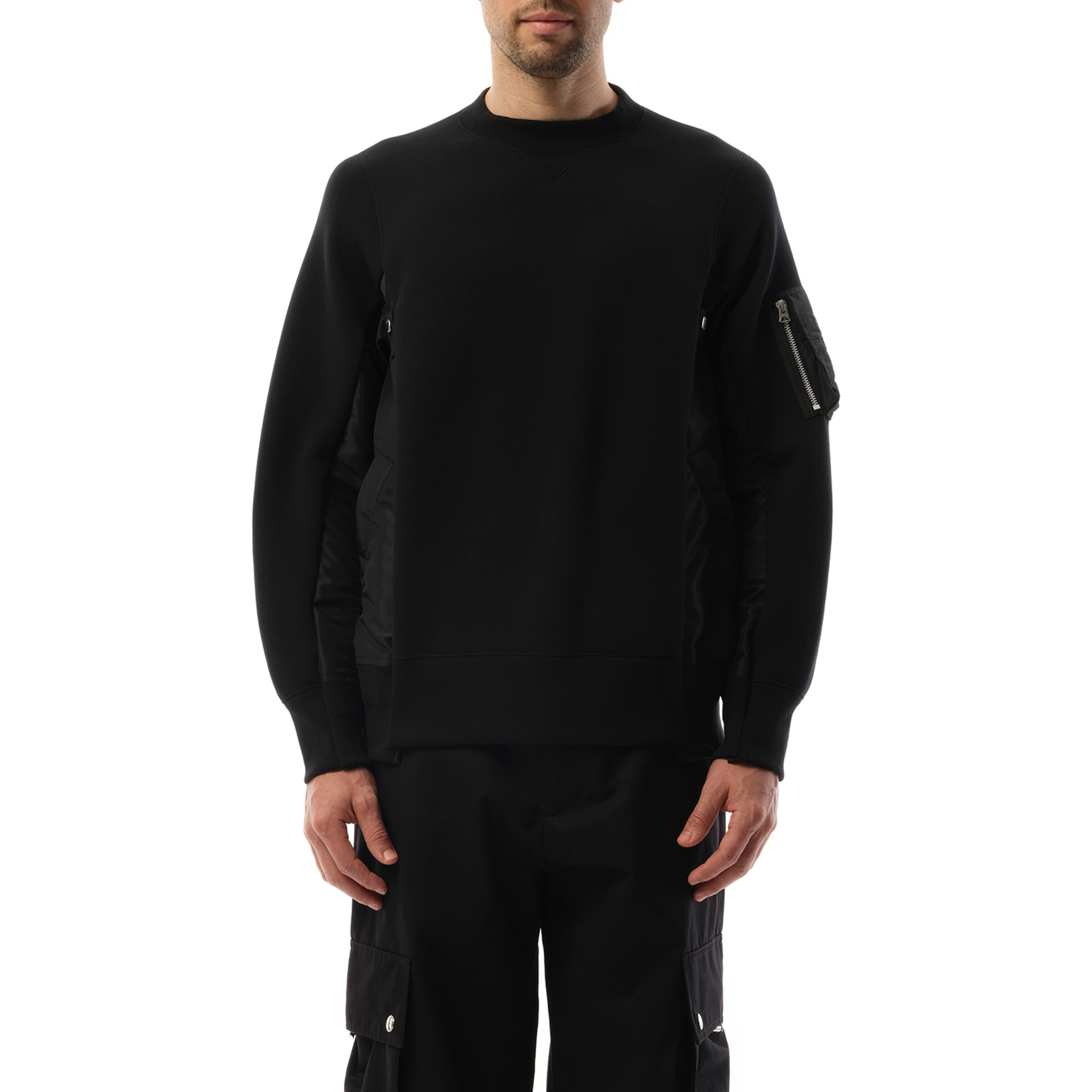 SACAI Sponge Sweat Nylon Twill Sweatshirt in Black MARAIS