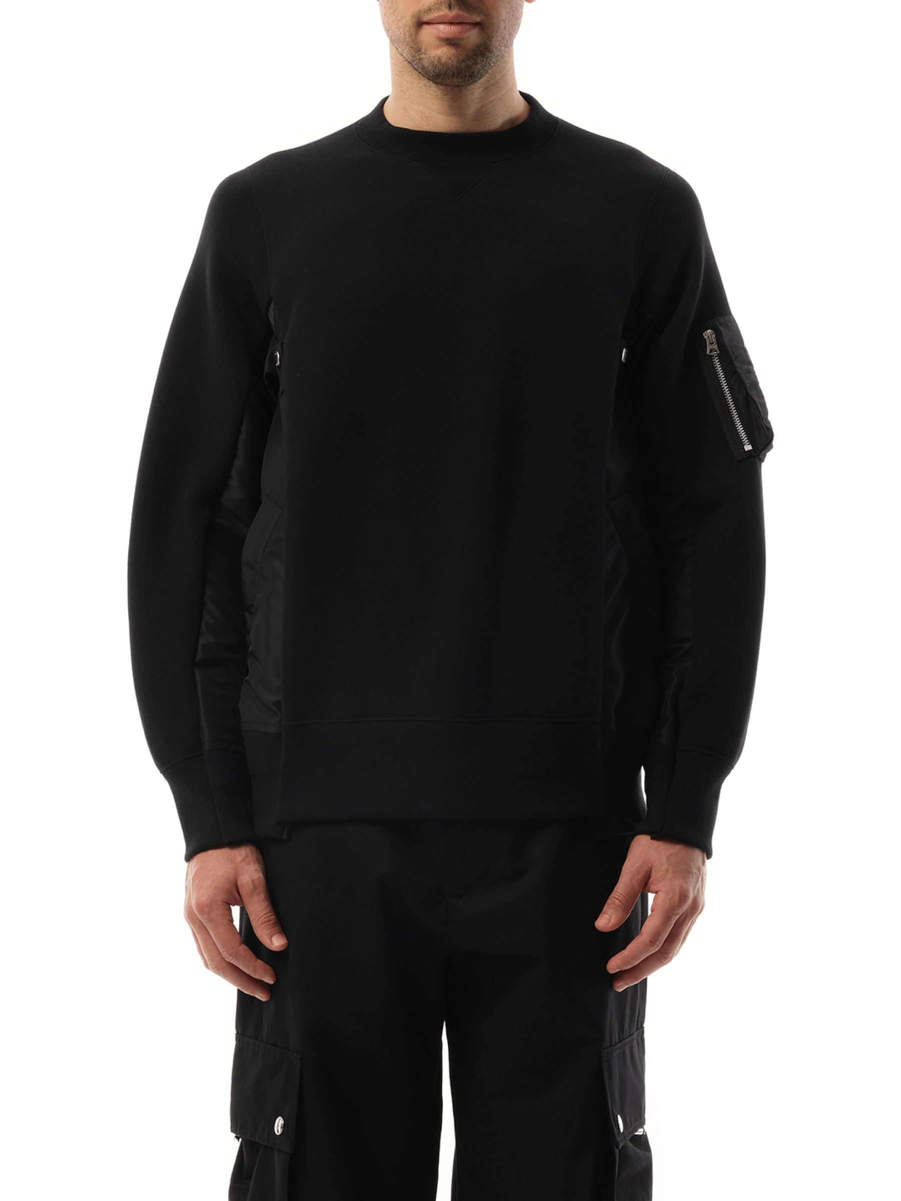 Sacai Sponge Sweat Nylon Twill Sweatshirt in Black