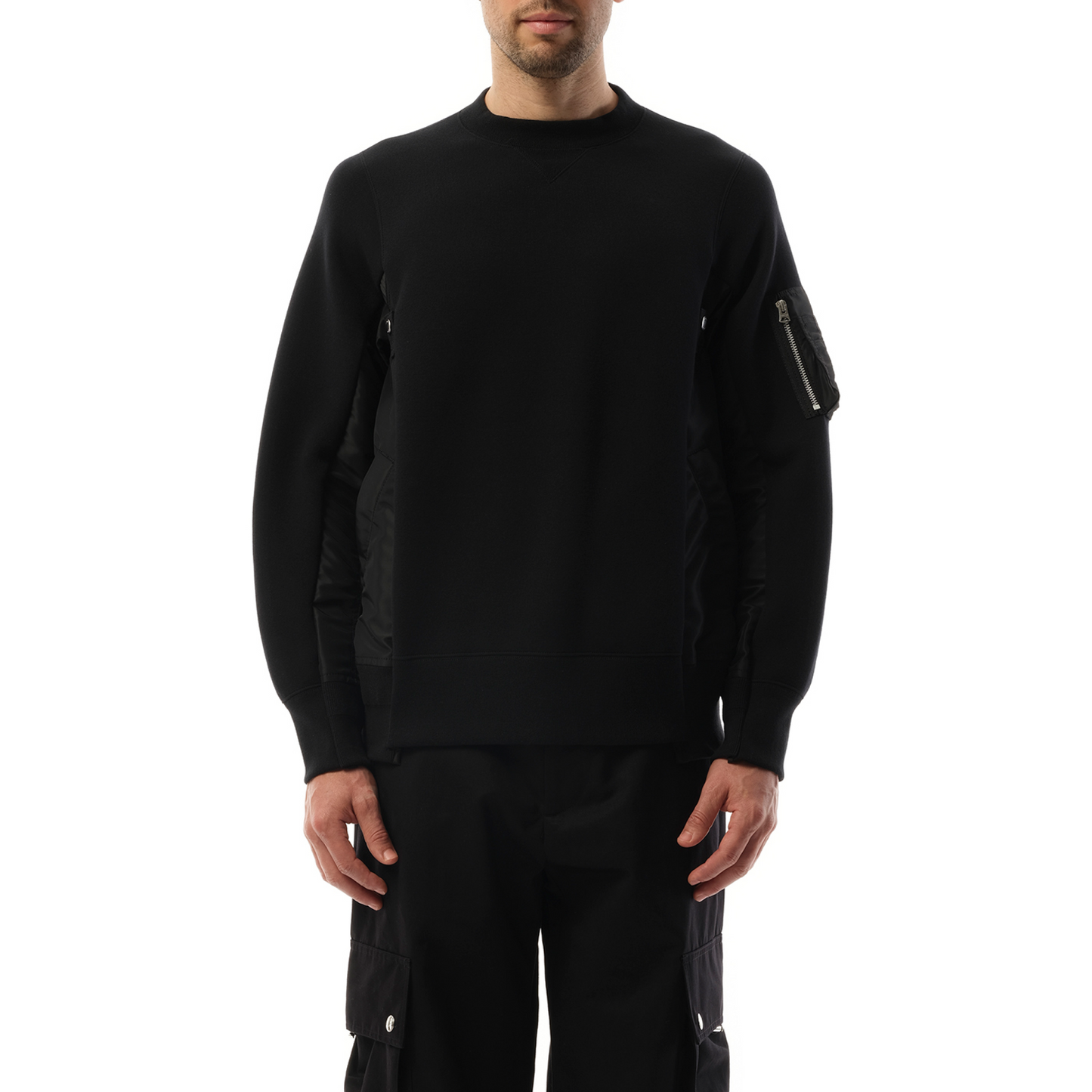 Sponge Sweat Nylon Twill Sweatshirt in Black