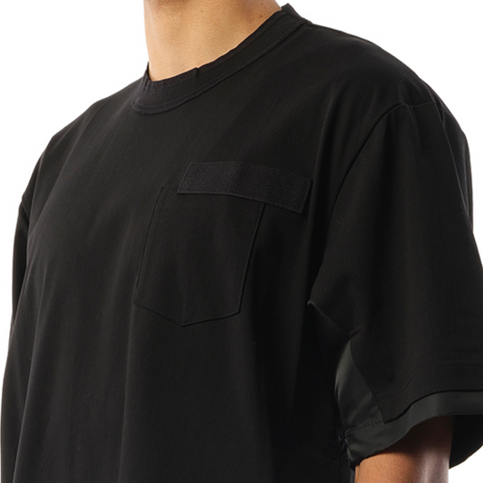 Nylon Twill Cotton Jersey T-Shirt in Black