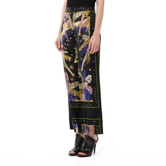 Print Palm Trousers in Black/Yellow