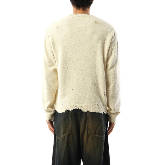 Distressed Knit Pullover in White