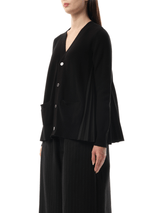 Sacai Cotton Knit x Cotton Poplin Cardigan in Black