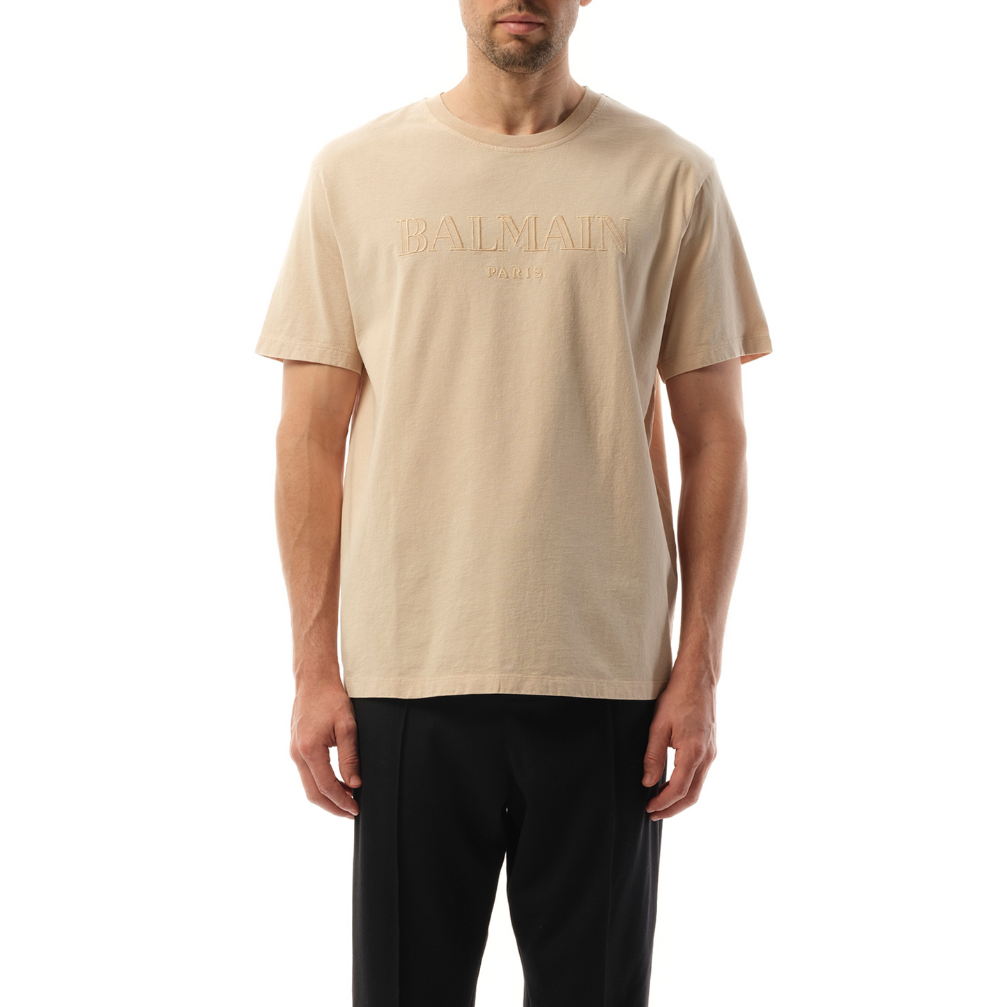 Balmain Vintage Emb T-Shirt in Nude/Black