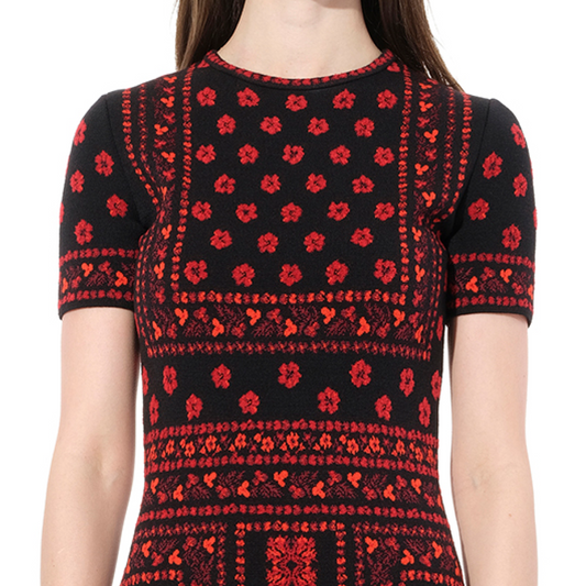 Flower Knit Dress in Black/Red