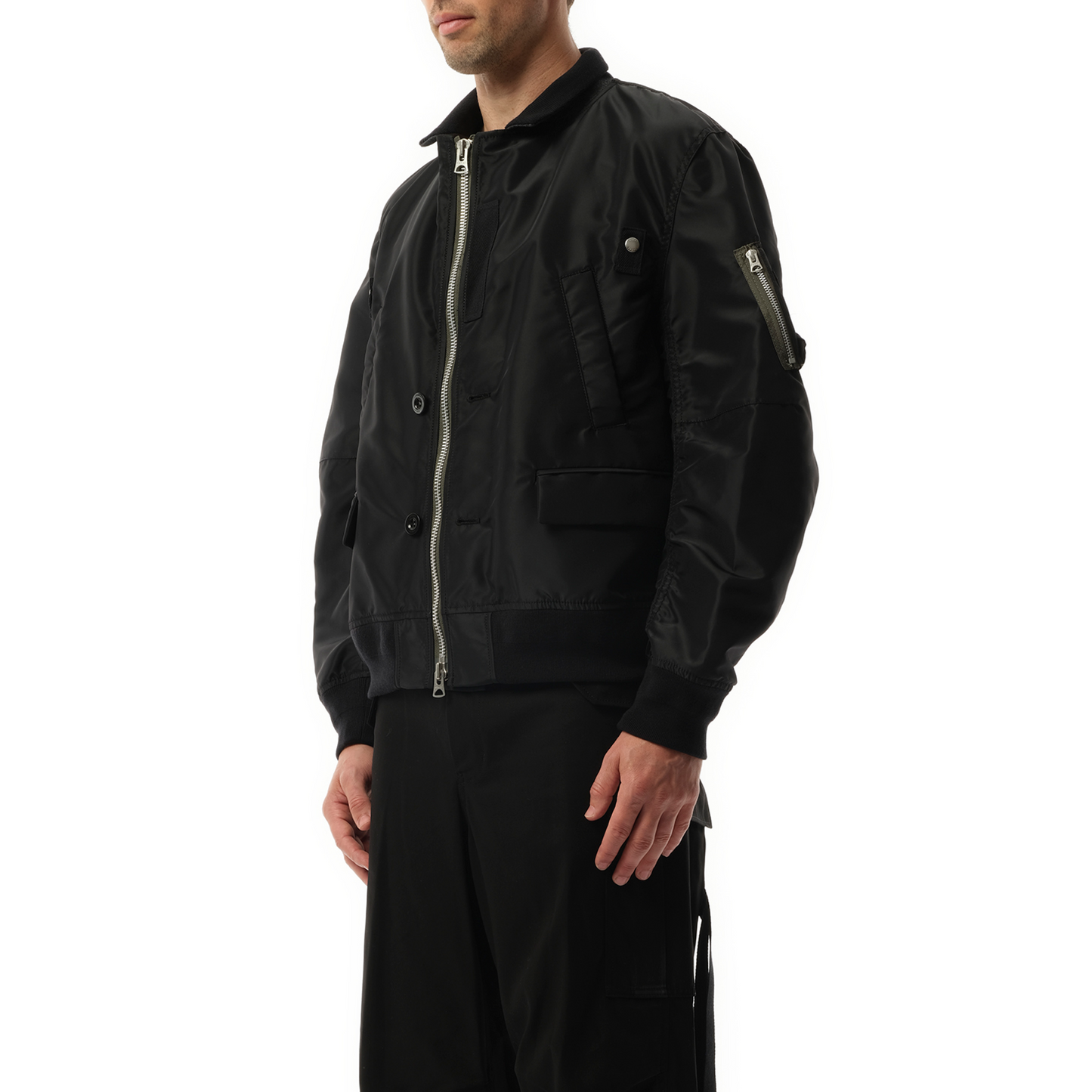 Nylon Twill Double Breasted Jacket in Black