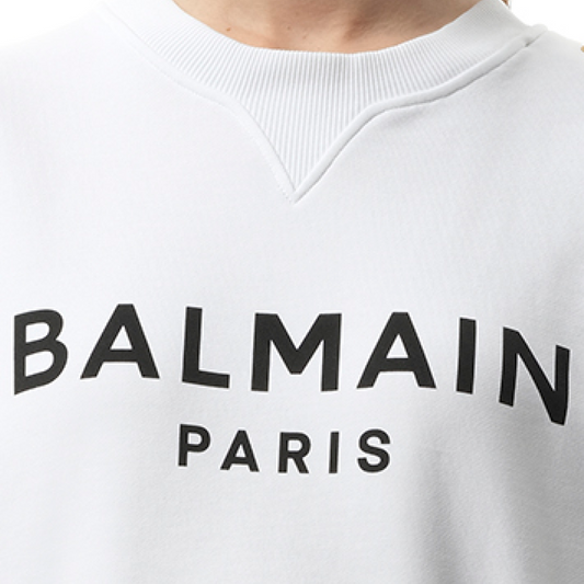 3 Button Balmain Printed Sweatshirt in White/Black