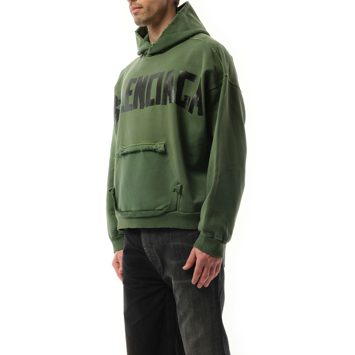 Gaffer Type Ripped Pocket Hoodie in Green