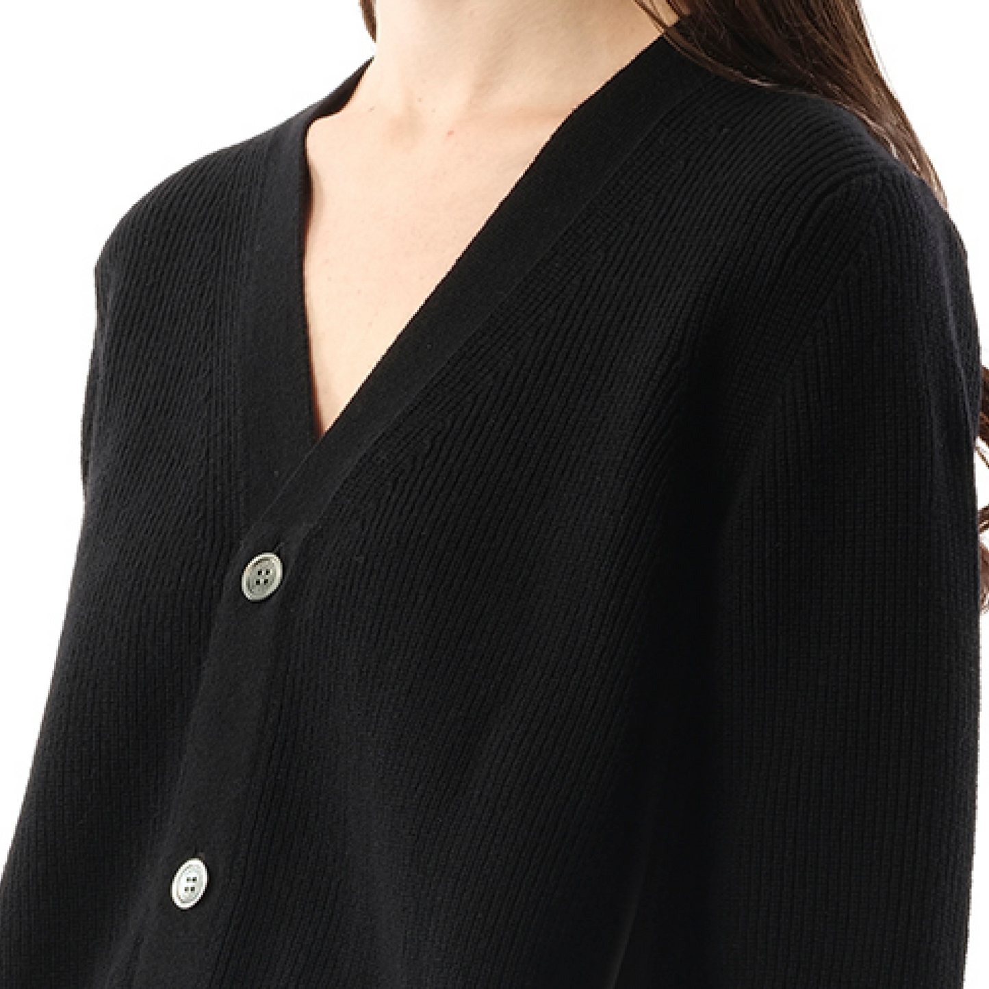 Wool Knit x Cotton Poplin Cardigan in Black