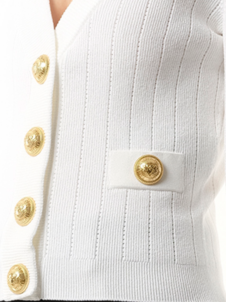 Balmain Buttoned Knit Crop Cardigan in White