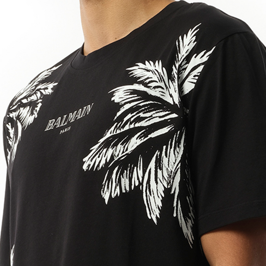 Palm Print Balmain Vintage T-Shirt in Black/White