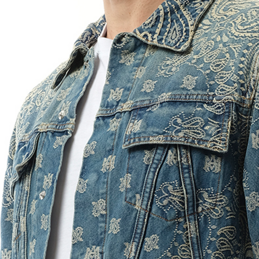 Bandana Jacquard MA Trucker Jacket in Dark Indigo