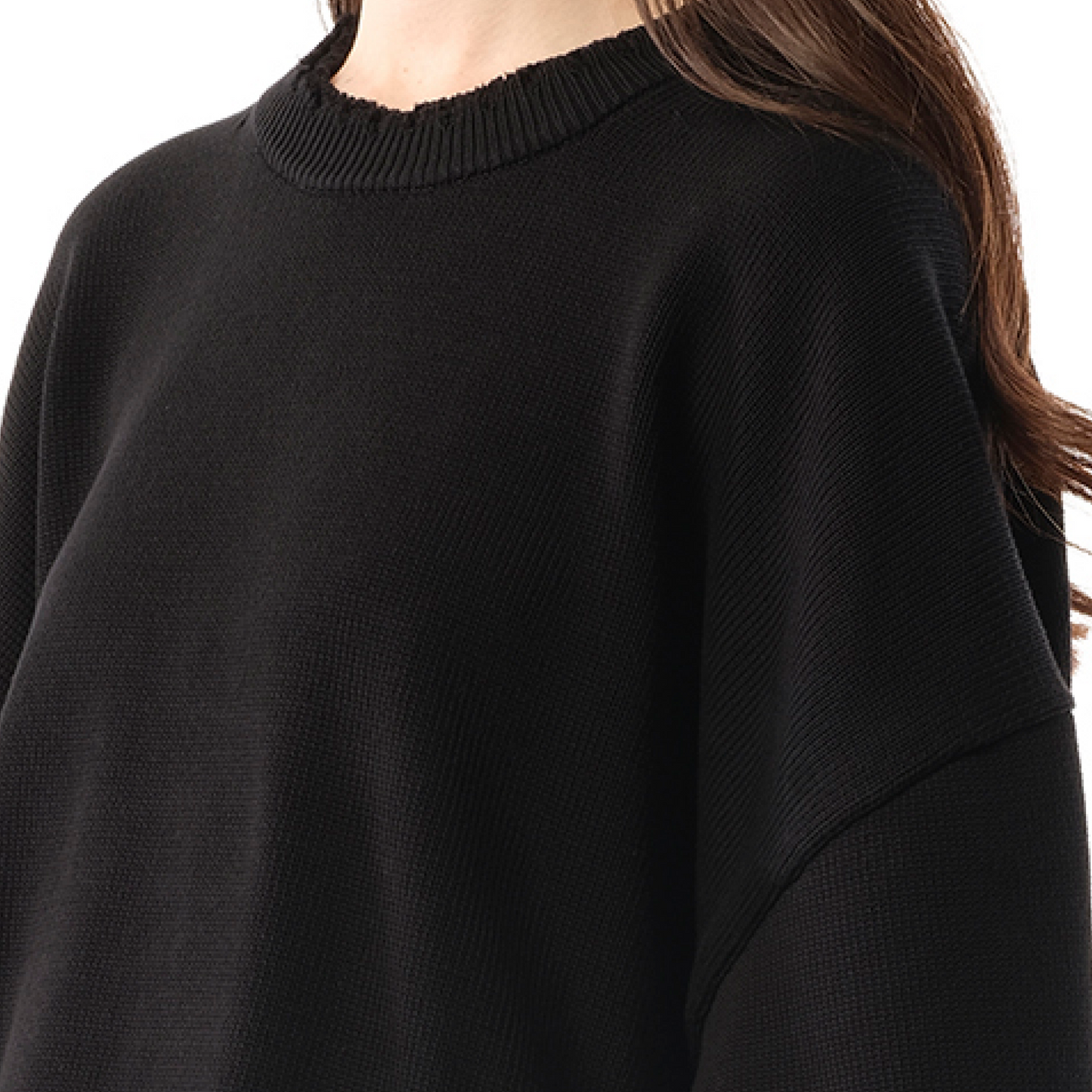 Distressed Rib Sweater in Black